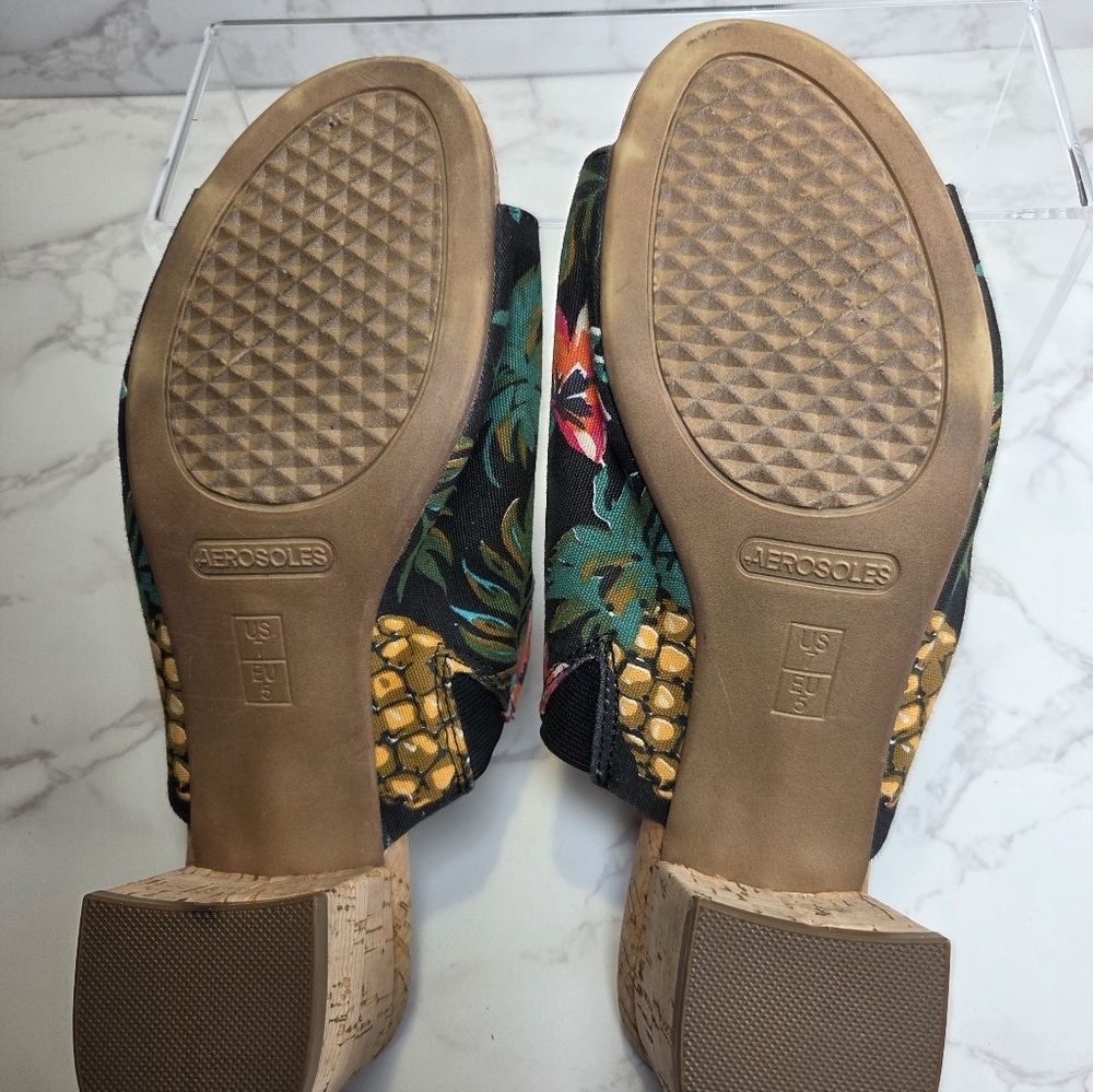 AEROSOLES Black Pineapple Print Slide Mules - Picture 6 of 6